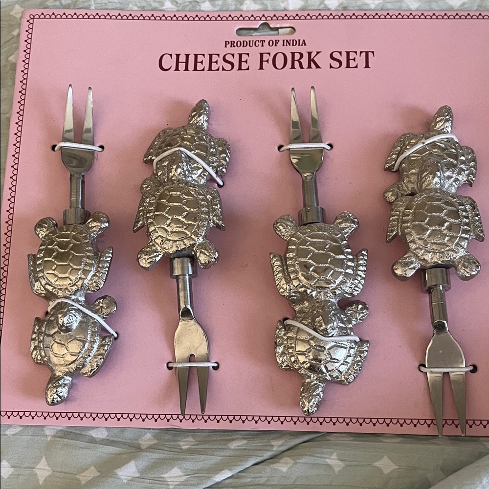 Silver Turtle Cheese Fork Set
